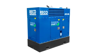 RECO Stage V aggregaat 45 kVA schuin van voren