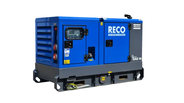 RECO Stage V diesel aggregaat 14 kVA schuin van voren