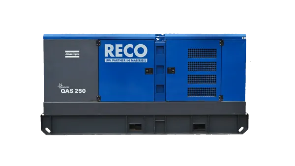 RECO dieselaggregaat 250 kVA in zijaanzicht vanaf de andere zijde