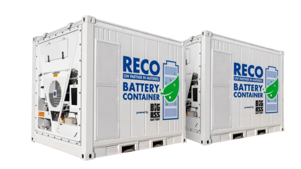 Twee RECO 500 kWh batterijcontainers voor 1 MWh tijdelijke energieopslag en stroomvoorziening