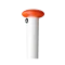 Bovenzijde van een witte vlaggenmast met oranje knop en bevestiging voor het hijstouw