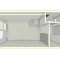 Plattegrond van een kantoorunit met toilet, keuken en open kantoorruimte