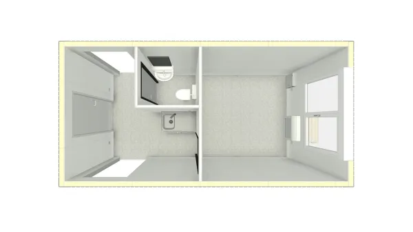 Plattegrond van kantoorunit met sanitair, toilet en keukenblok