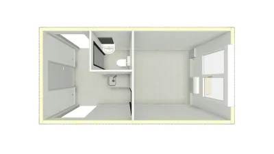 Plattegrond van kantoorunit met sanitair, toilet en keukenblok