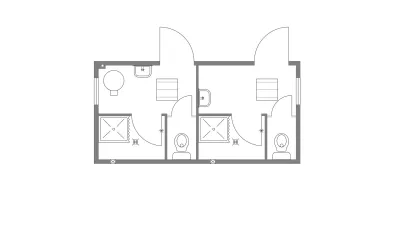 Plattegrond van gescheiden sanitair-unit met aparte douches en toiletten
