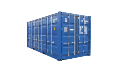 Blauwe 20 ft FSA container met dubbele deuren aan de lange zijde.