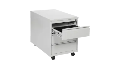 Wit rolblok op wielen met drie laden voor onder een bureau