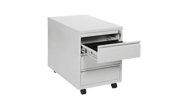 Wit rolblok op wielen met drie laden voor onder een bureau