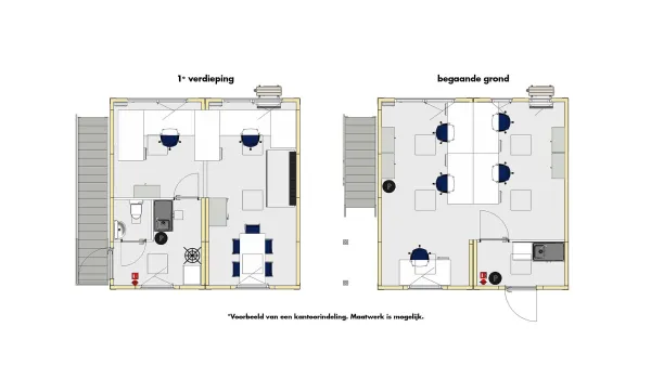 Plattegrond van kantoorunit set 1 met begane grond en eerste verdieping
