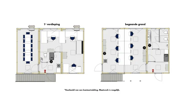 Plattegrond van kantoorunit set 3 met begane grond en eerste verdieping