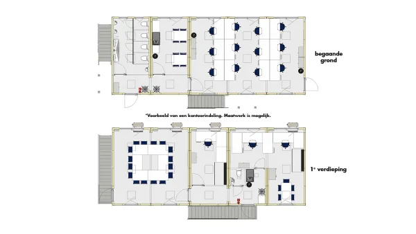 Plattegrond van kantoorunit set 2 met begane grond en eerste verdieping
