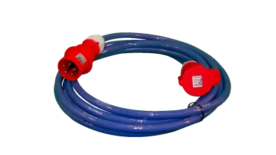 Aluminium verlengkabel 7 meter 32A 400V met rode 5-polige CEE-stekkers