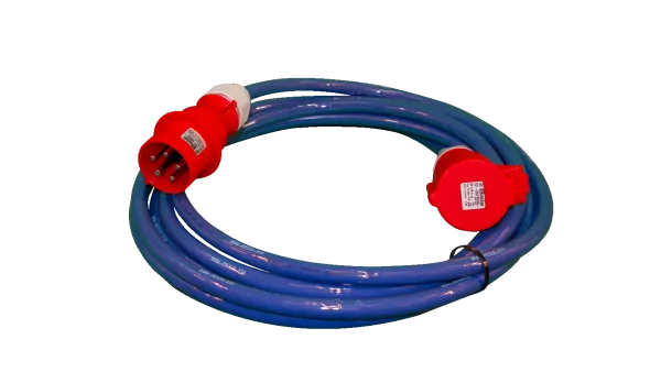 Aluminium verlengkabel 7 meter 32A 400V met rode 5-polige CEE-stekkers
