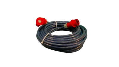 Aluminium verlengkabel van 25 meter met rode 32A CEE-stekkers