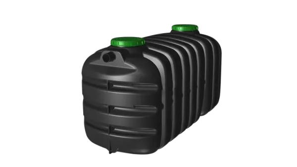 Kunststof septic tank van 3000 liter voor tijdelijke opvang en zuivering van rioolwater.